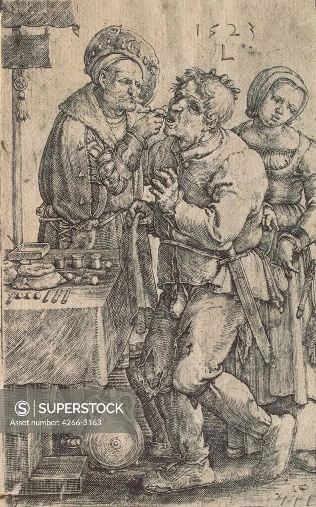 Dentist by Lucas van Leyden, Copper engraving, 1523, 1489/94-1533, Russia, St. Petersburg, State Hermitage, 14, 9x9, 6