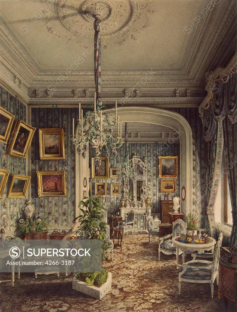 Stroganov palace by Jules Mayblum, Watercolour on paper, 1865, 19th century, Russia, St. Petersburg, State Hermitage, 52, 3x49, 8