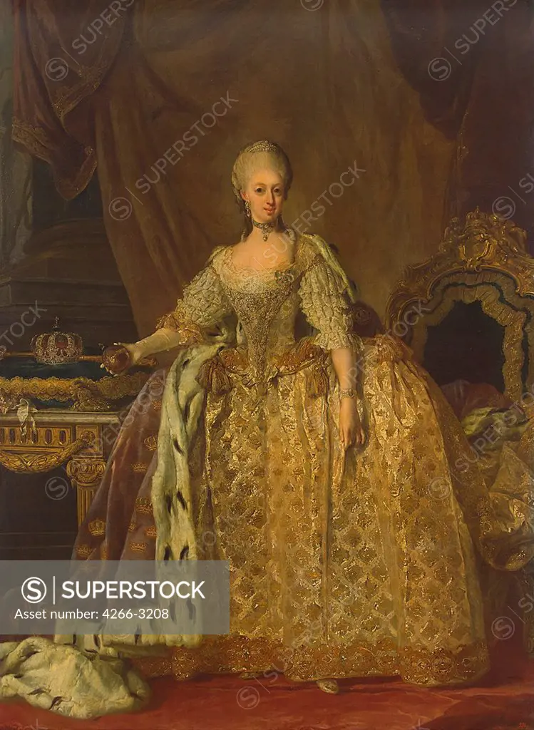 Portrait of queen of Denmark Sophia Magdalene by Lorenz II Pasch, oil on canvas, 1773-1776, 1733-1805, Russia, St. Petersburg, State Hermitage, 243x179, 3