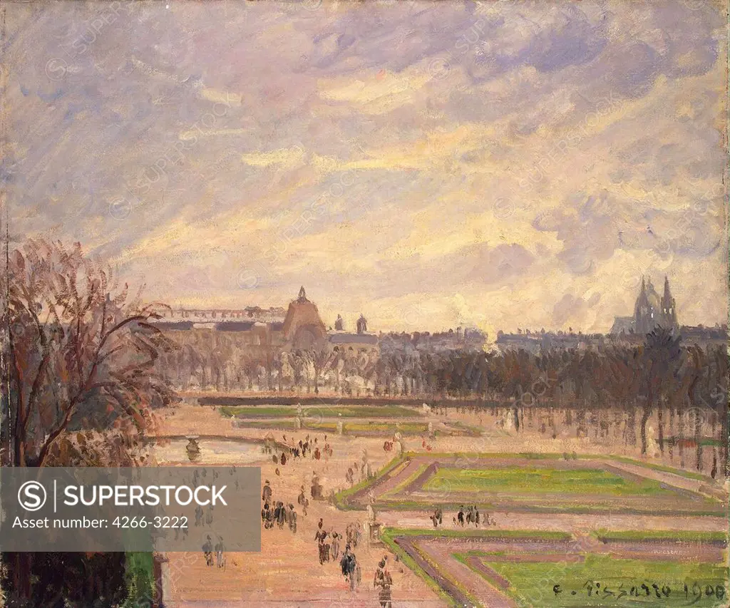 View of Tuileries Garden and Tuileries Palace by Camille Pissarro, oil on canvas, 1900, 1830-1903, Russia, St. Petersburg, State Hermitage, 54x65, 3