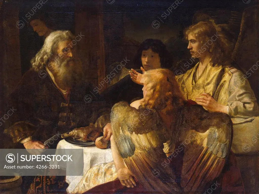 Hospitality of Abraham by Rembrandt van Rhijn, oil on canvas, 1630s, 1606-1669, Russia, St. Petersburg, State Hermitage, 121x162
