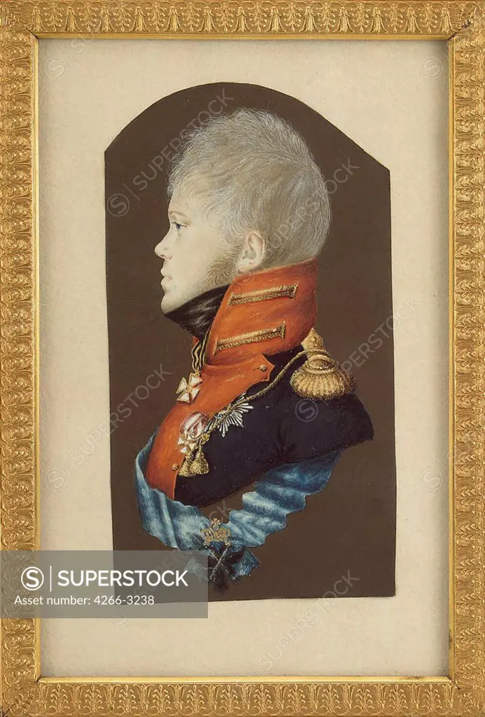 Portrait of Grand Duke Constantine Pavlovich by Peter Ernst Rockstuhl, watercolour, gouache on cardboard, circa 1809, 1764-1824, Russia, St. Petersburg, State Hermitage, 11, 9x6, 6