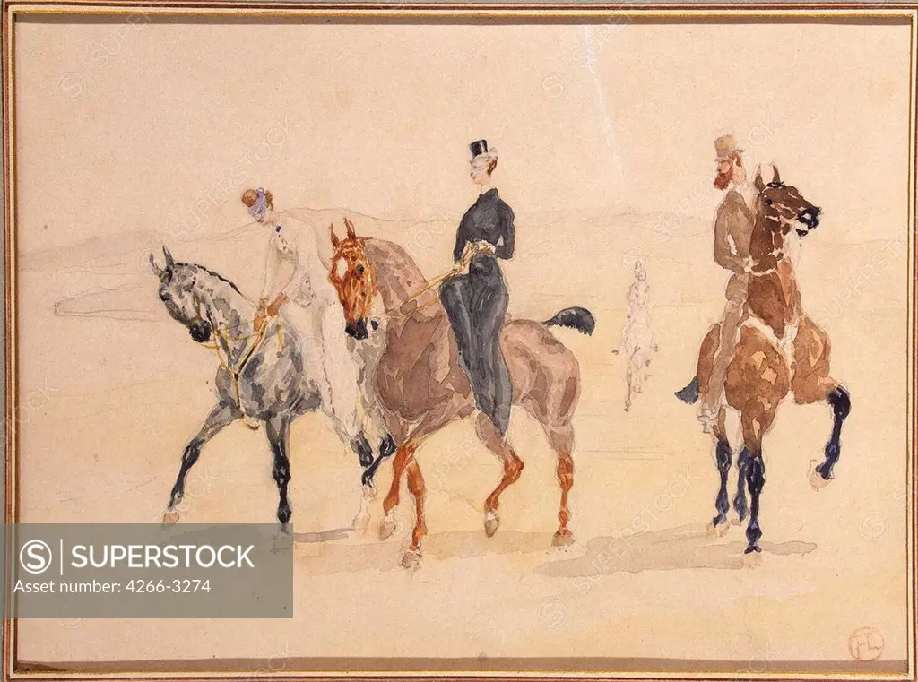 People riding on horses by Henri de Toulouse-Lautrec, watercolour on paper, 1880s, 1864-1901, Russia, St. Petersburg, State Hermitage, 22, 2x30, 2