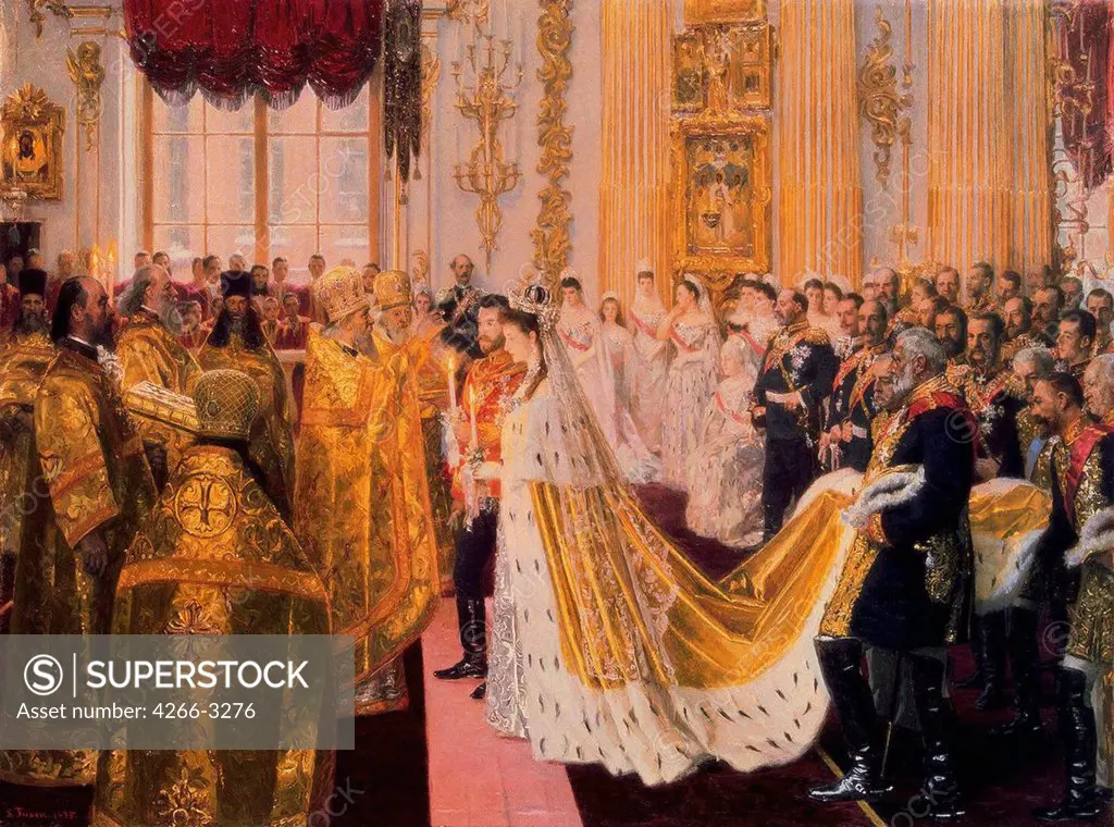 Wedding of tsar Nicholas II by Laurits Regner Tuxen, oil on canvas, 1895, 1853-1927, Russia, St. Petersburg, State Hermitage, 65, 5x87, 5