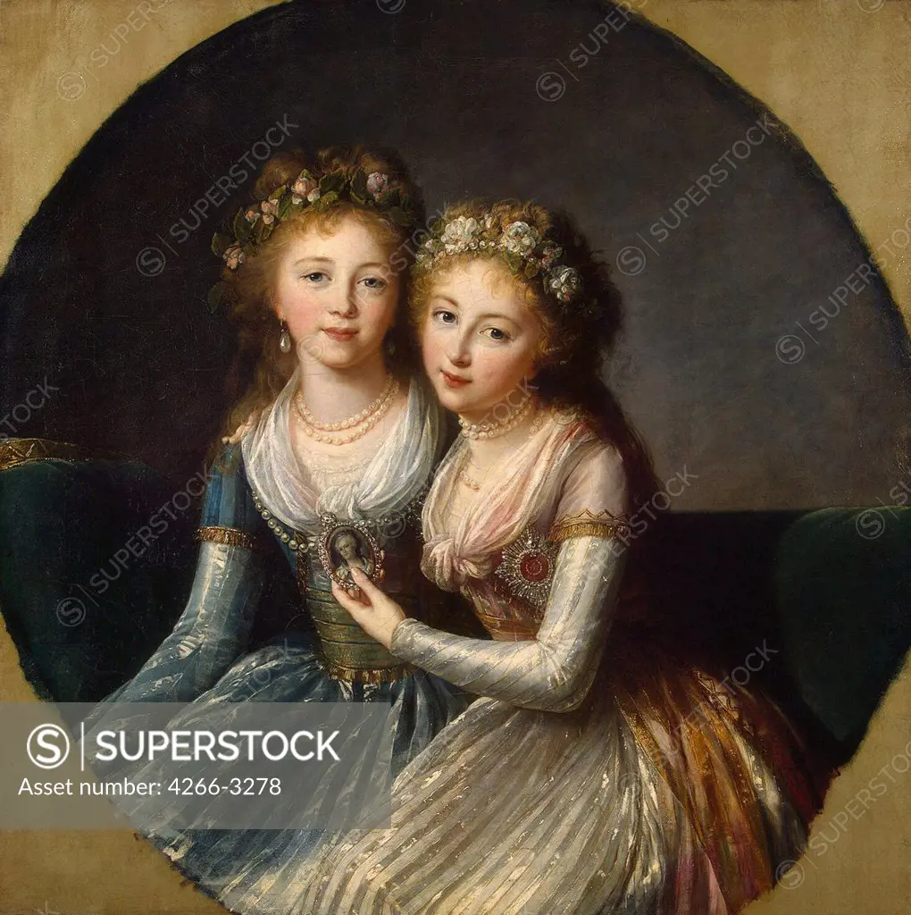 Portrait of Elena Pavlovna and Alexandra Pavlovna by Marie Louise Elisabeth Vigee-Lebrun, oil on canvas, 1796, 1755-1842, Russia, St. Petersburg, State Hermitage, 99x99
