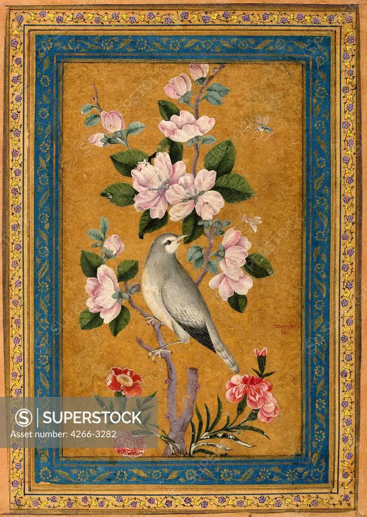 Illustration with bird and fly by Yusuf Zaman, gouache on paper, 1696, 17th century, Russia, St. Petersburg, State Hermitage, 14, 2x8, 6