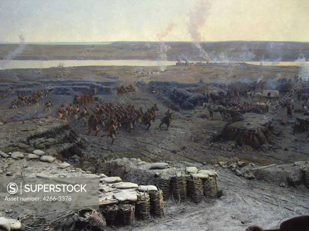 Defense of Sevastopol by Franz Roubaud, oil on canvas, 1904, 1856-1928, Ukraine, Sevastopol, State Museum of the Defense of Sevastopol 1854-1855