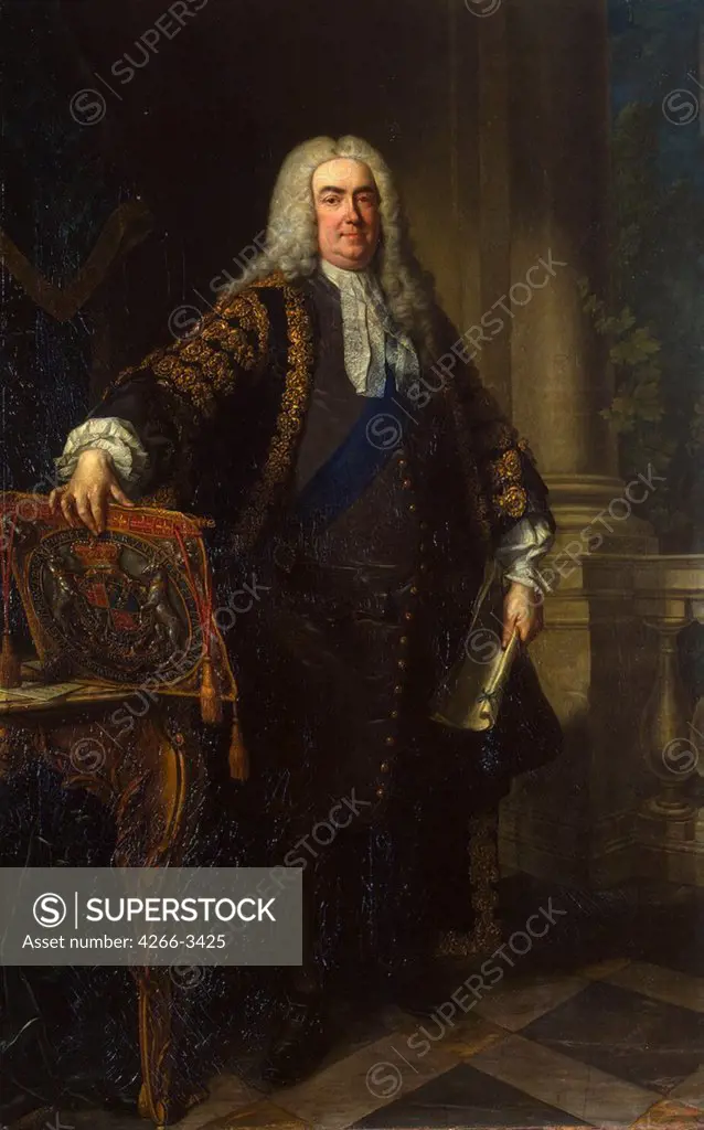Portrait of british aristocrat Robert Walpole by Jean Baptiste Van Loo, oil on canvas, 1740, 1684-1745, Russia, St. Petersburg, State Hermitage, 229x143