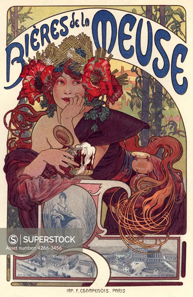 Beer advertising poster by Alfons Marie Mucha, colour lithograph, 1897, 1860-1939, Private Collection, 154, 5x104