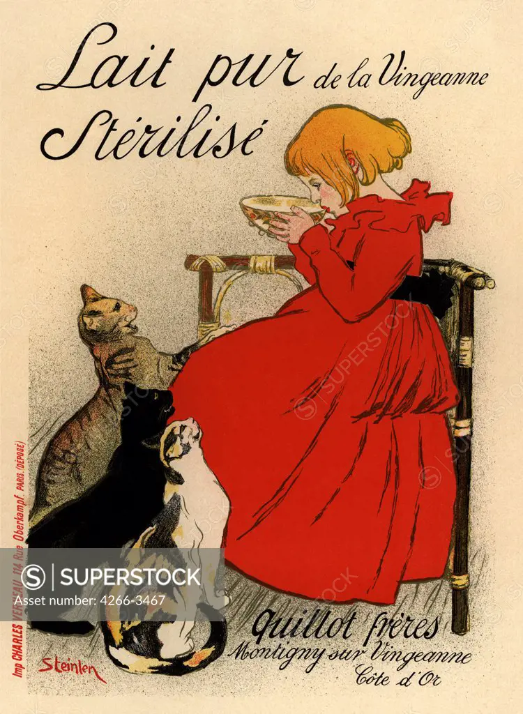 Milk advertising poster by Theophile Alexandre Steinlen, colour lithograph, 1890s, 1859-1923, Private Collection