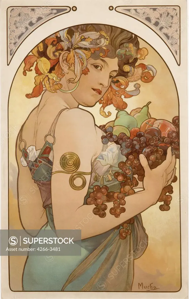 Autumn by Alfons Marie Mucha, Colour lithograph, 1897, 1860-1939, Private Collection