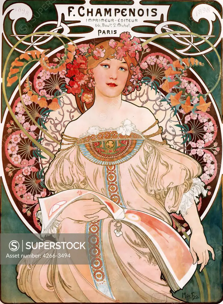 Young woman by Alfons Marie Mucha, Colour lithograph, 1897, 1860-1939, Private Collection
