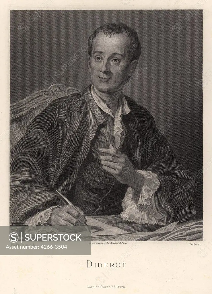 Portrait of Denis Diderot by French master, Copper engraving, 18th century, Russia, St. Petersburg, State Hermitage,