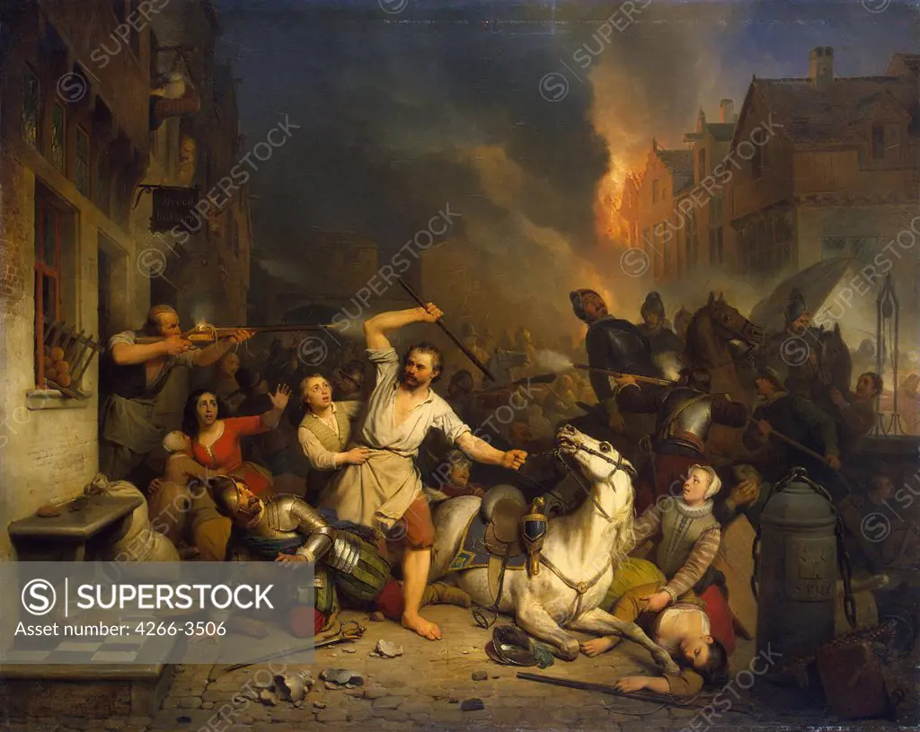 Street fight by Ferdinand de Braekeleer the Elder, Oil on canvas, 1827 and 1846, 1792-1883, Russia, St. Petersburg, State Hermitage, 109x137