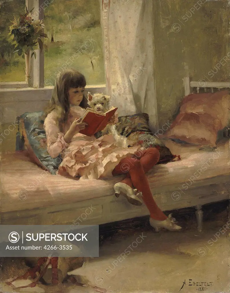 Reading girl by Albert Gustaf Aristides Edelfelt, Oil on canvas, 1881, 1854-1905, Russia, St. Petersburg, State Hermitage, 41x31, 5
