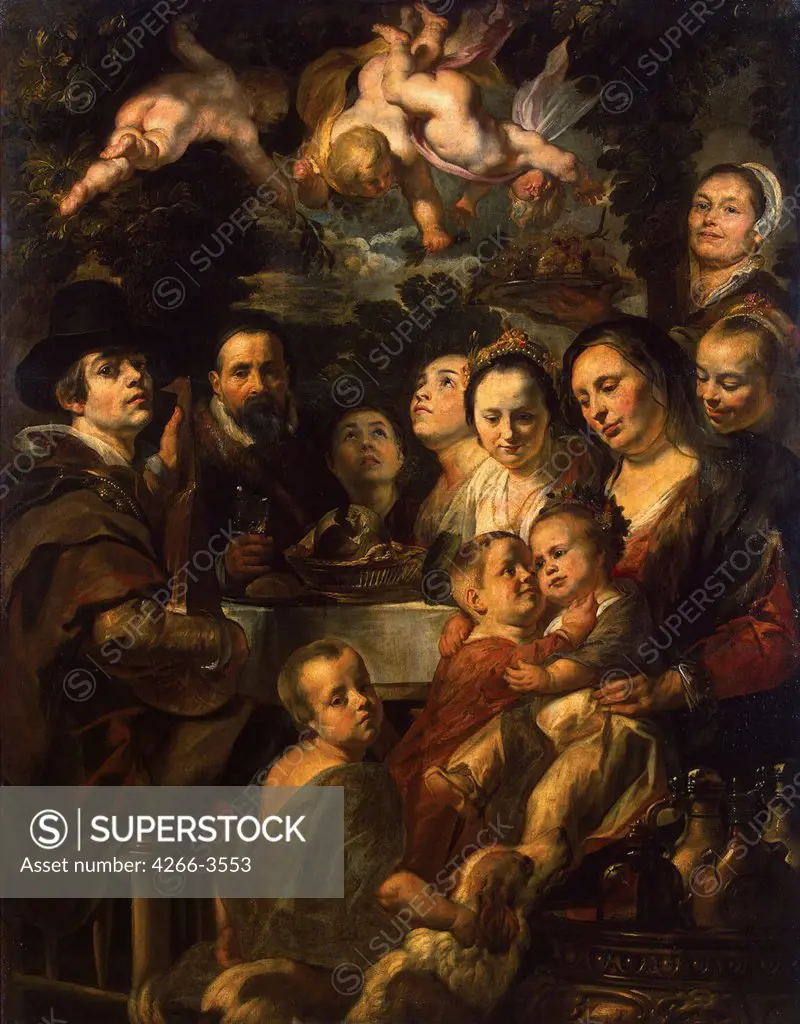 Family by Jacob Jordaens, Oil on canvas, circa 1615, Baroque, 1593-1678, Russia, St. Petersburg, State Hermitage, 175x137, 5