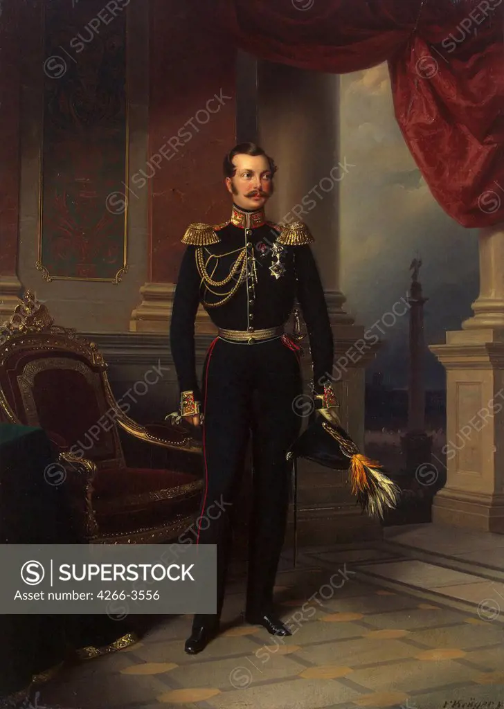Portrait of Emperor Alexander II by Franz Kruger, Oil on canvas, circa 1840, 1797-1857, Russia, St. Petersburg, State Hermitage, 98, 5x70, 5