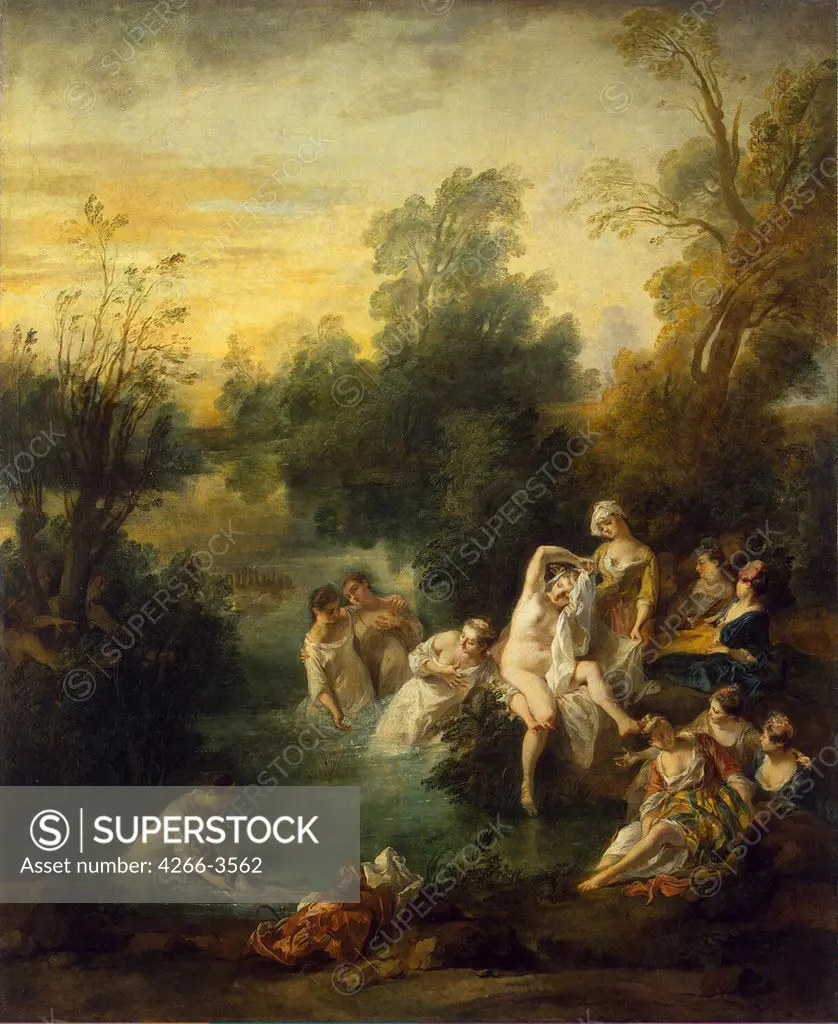 Women in river by Nicolas Lancret, Oil on canvas, circa 1730, Rococo, 1690-1743, Russia, St. Petersburg, State Hermitage, 115x95