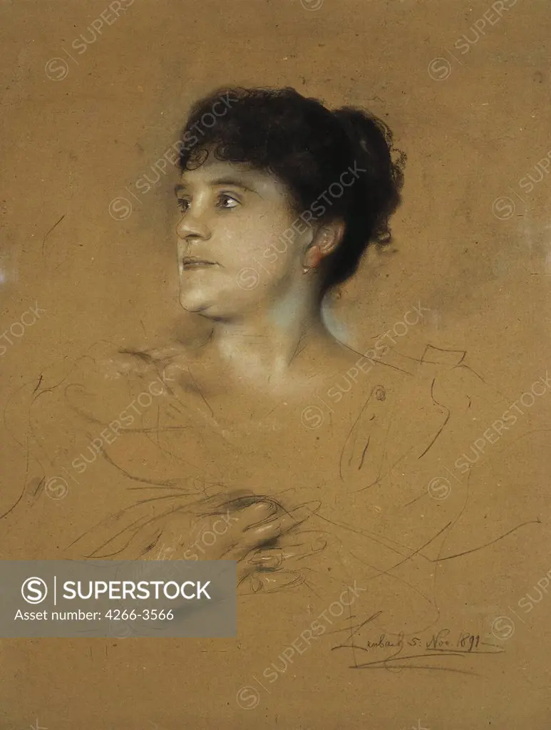 Portrait of Marcelina Sembrich-Kochanska by Franz von Lenbach, Pastel on cardboard, 1891, 1836-1904, Russia, St. Petersburg, State Hermitage, 69x55