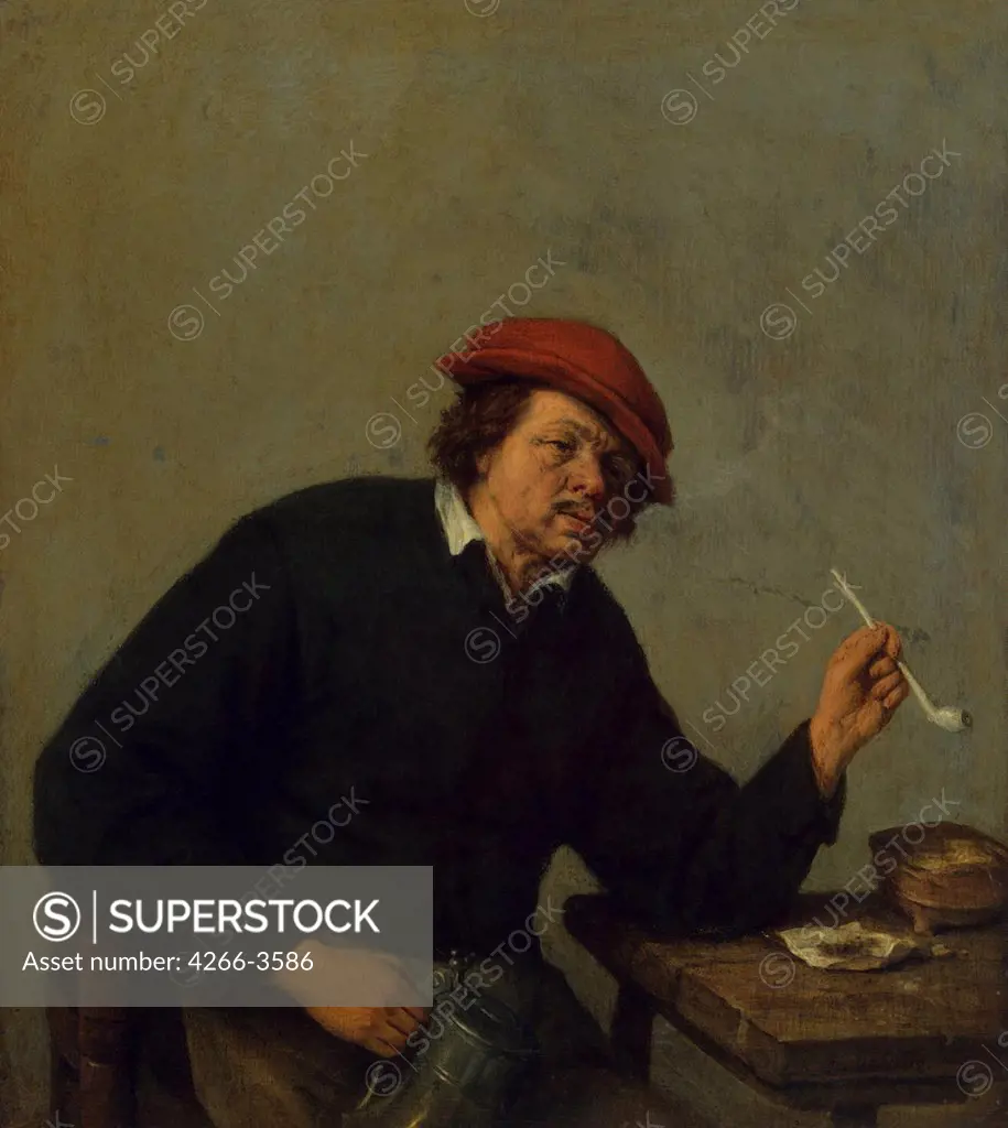 Pipe smoker by driaen Jansz van Ostade, Oil on wood, circa 1655, Baroque, 1610-1685, Russia, St. Petersburg, State Hermitage, 17, 5x15, 5