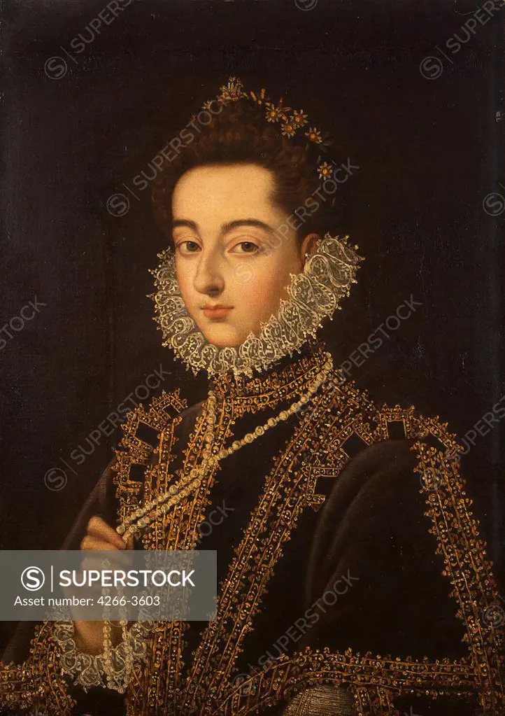 Portrait of Catalina Micaela de Austria by Alonso Sanchez Coello, Oil on canvas, Between 1582 and 1585, 1531-1588, Russia, St. Petersburg, State Hermitage, 70x50