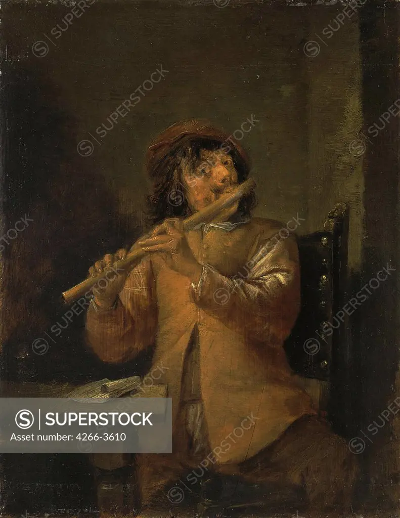 Flute Player by David Teniers the Younger, Oil on canvas, 1630s, 1610-1690, Russia, St. Petersburg, State Hermitage, 25x19, 5