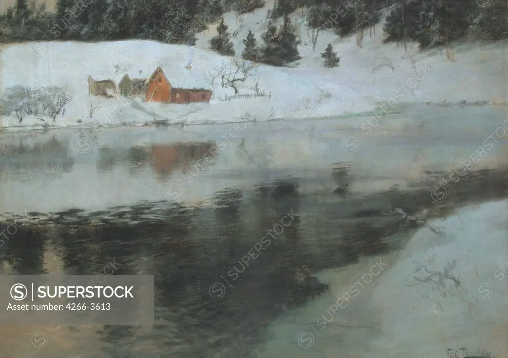 Winter landscape by Fritz Thaulov, Pastel on canvas, circa 1883-1884, 1847-1906, Russia, St. Petersburg, State Hermitage, 58x79