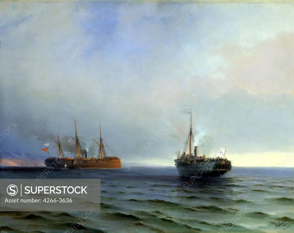 Battleships by Ivan Konstantinovich Aivazovsky, Oil on canvas, 1877, 1817-1900, Russia, St. Petersburg, State Central Navy Museum, 65x84