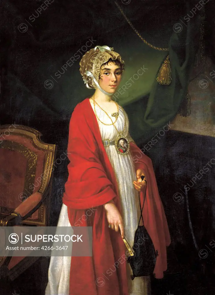 Portrait of Kovalyova-Zhemchugova by Nikolai Ivanovich Argunov, Oil on canvas, 1803, 1771-after 1829, Russia, Moscow, State Central A. Bakhrushin Theatre Museum, 140x109