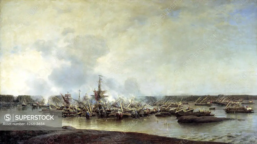 Naval battle by Alexei Petrovich Bogolyubov, Oil on canvas, 1875-1877, 1824-1896, Russia, St. Petersburg, State Central Navy Museum, 186x321