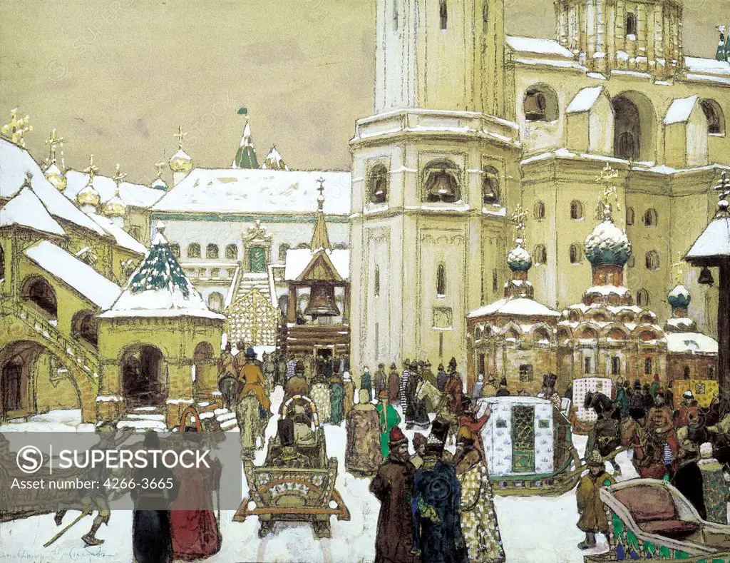 Moscow in winter by Appolinari Mikhaylovich Vasnetsov, Pencil, watercolor and white color on paper, 1903, 1856-1933, Russia, Moscow, State History Museum, 46, 5x60, 5