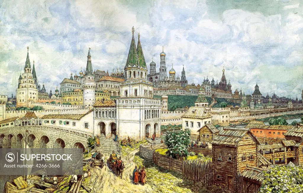View on Kremlin by Appolinari Mikhaylovich Vasnetsov, Pencil, watercolor and gouache on paper, 1922, 1856-1933, Russia, Moscow, Museum of Moscow History and Reconstruction, 64x108