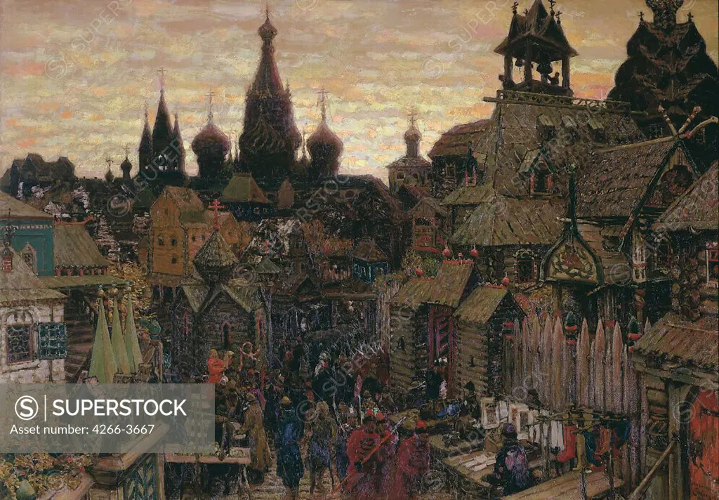 Sunset in Moscow by Appolinari Mikhaylovich Vasnetsov, Oil on canvas, 1900, 1856-1933, Russia, Moscow, State History Museum, Moscow 125x178