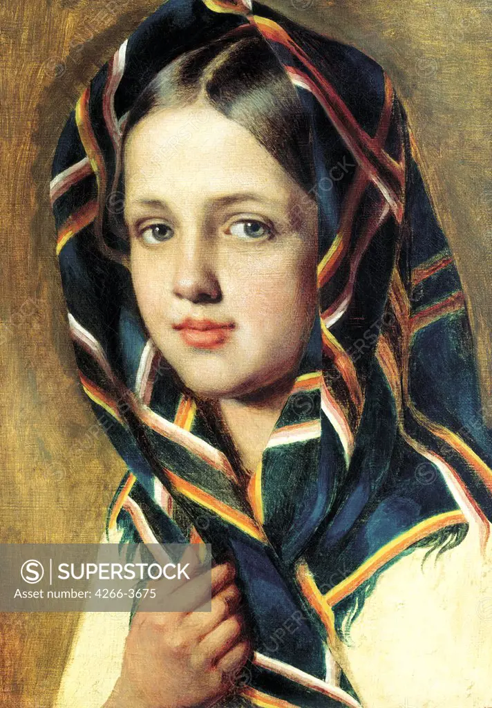 Portrait of girl by Alexei Gavrilovich Venetsianov, Oil on canvas, 1780-1847, Russia, St. Petersburg, State Russian Museum, 38x28