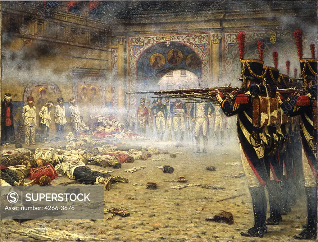 Assassination by Vasili Vasilyevich Vereshchagin, Oil on canvas, 1897-1898, 1842-1904, Russia, Moscow, State History Museum, 86x112