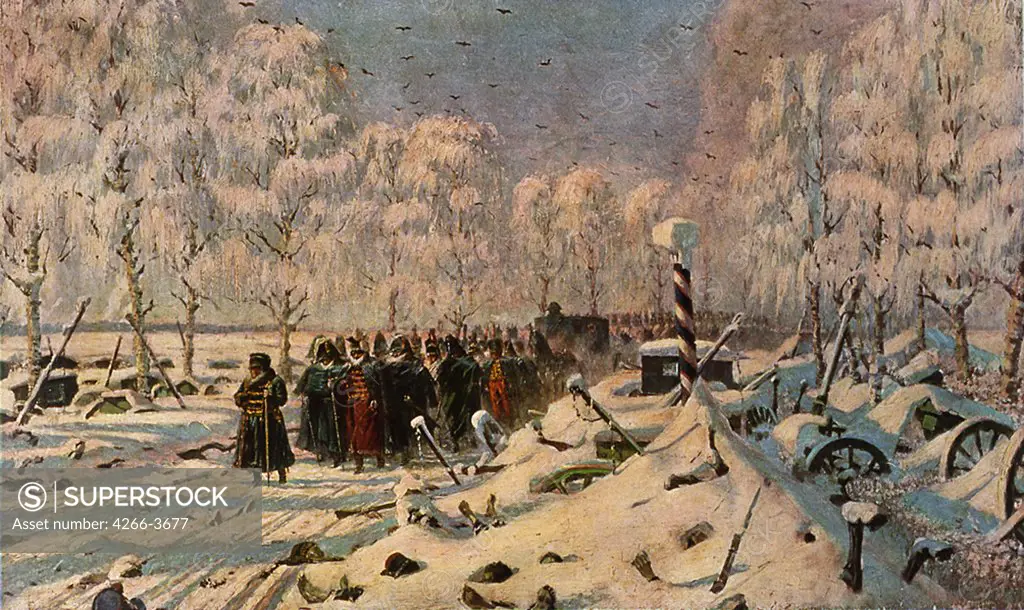 Napoleon's invasion of Russia by Vasili Vasilyevich Vereshchagin, Oil on canvas, 179x303, 1842-1904, Russia, Moscow, State History Museum, 1888-1895