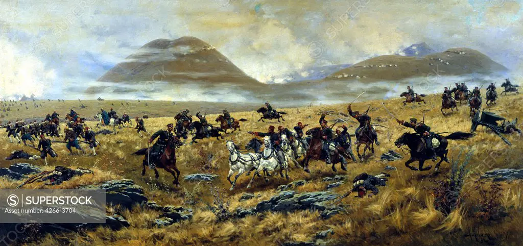 Balkan War by Alexei Danilovich Kivshenko, Oil on canvas, 1892, 1851-1895, St. Petersburg, State Central Artillery Museum, 90x187