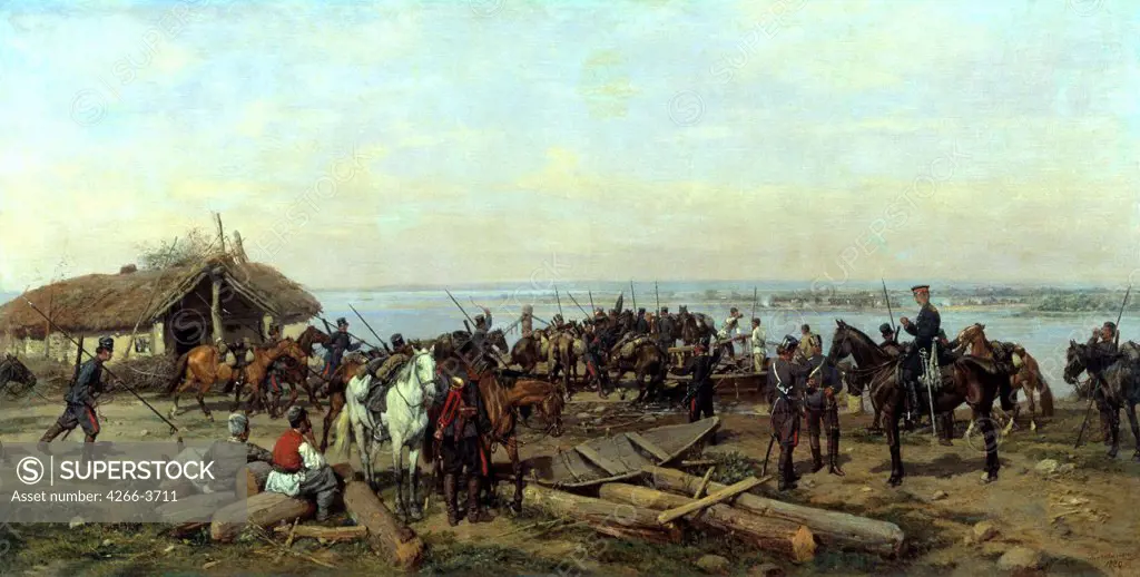 Soldiers at riverbank by Pavel Osipovich Kovalevsky, Oil on canvas, 1880, 1843-1903, Russia, Rostov on Don, Regional Art Museum,