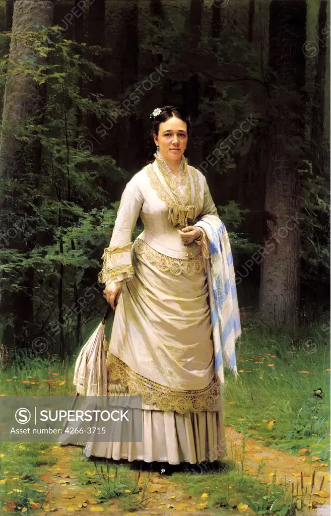Portrait of woman in forest by Ivan Nikolayevich Kramskoi, Oil on canvas, 1876, 1837-1887, Russia, Moscow, State Tretyakov Gallery, 226x148