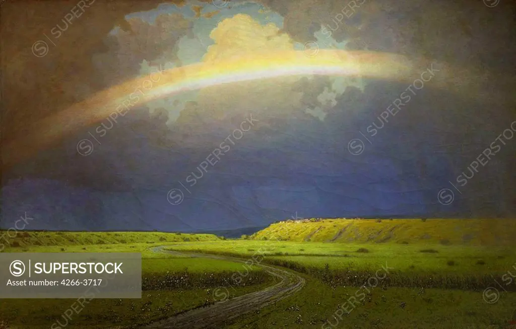 Rainbow over fields by Arkhip Ivanovich Kuindzhi, Oil on paper, 1842-1910, Russia, Tcheboksary, State Art Museum of the Chuvash Republic, 20x31