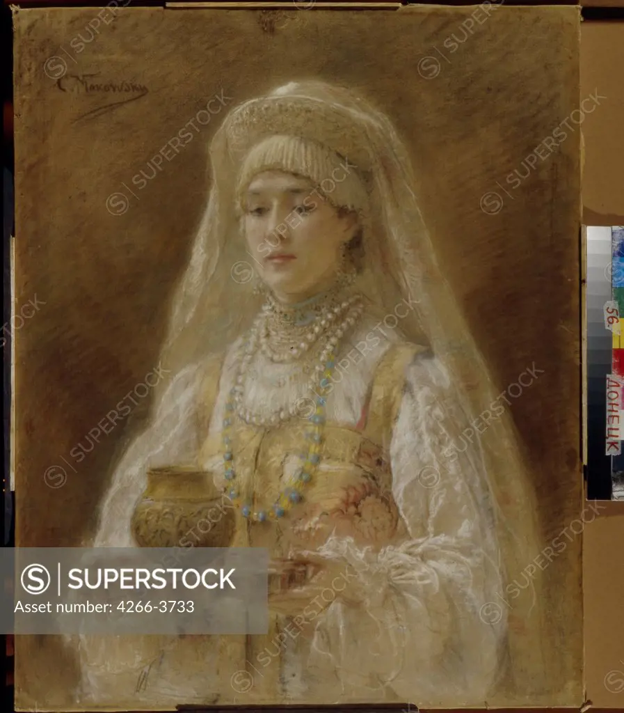 Portrait of woman by Konstantin Yegorovich Makovsky, Oil on canvas, circa 1910, 1839-1915, Russia, Donetsk, Regional Art Museum, 91x72