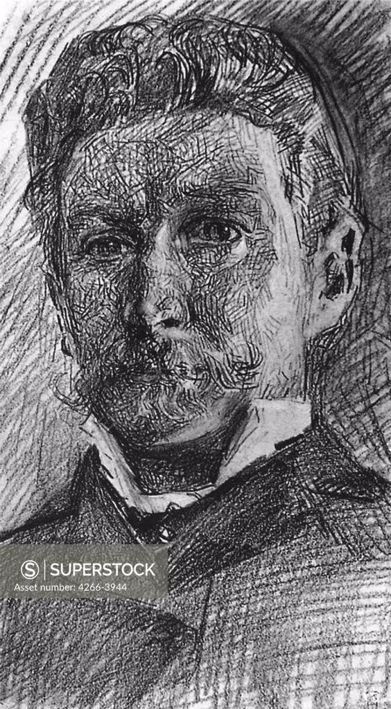 Portrait of man by Mikhail Alexandrovich Vrubel, pencil on paper, 1905, 1856-1910, Russia, St. Petersburg, State Russian Museum