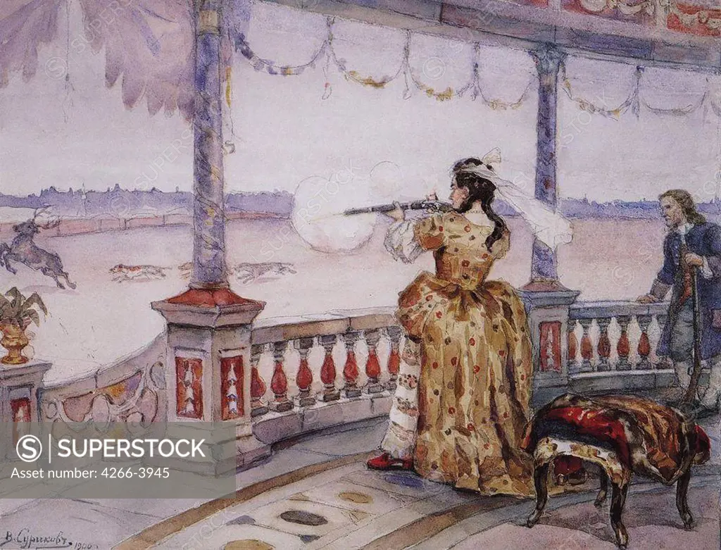 Hunting Empress Anna Ioannovna by Vasili Ivanovich Surikov, watercolour on paper, 1900, 1848-1916, Russia, Moscow, State Tretyakov Gallery