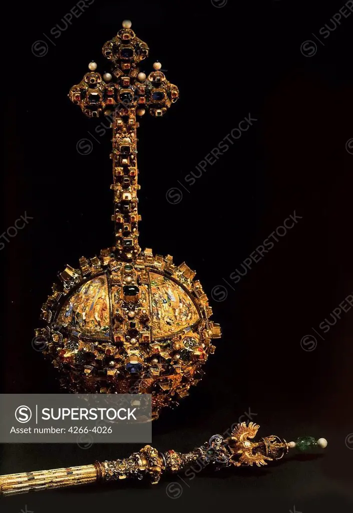 Golden insignia by Russian master, gold, enamel, gems, circa 1600, Russia, Moscow, State Armory Chamber in the Kremlin