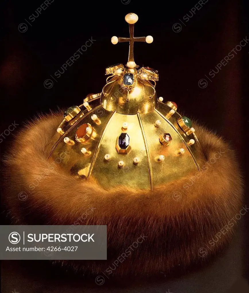 Crown of Peter the Great by Russian master, gold, enamel, gems, 1682, Russia, Moscow, State Armory Chamber in the Kremlin, D 61