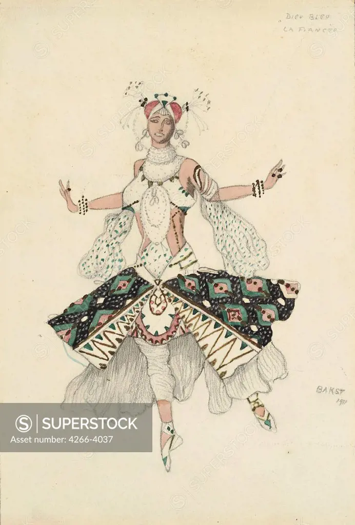 Stage costume by Leon Bakst, colour lithograph, 1911, 1866-1924, Private Collection, 29, 5x20, 4
