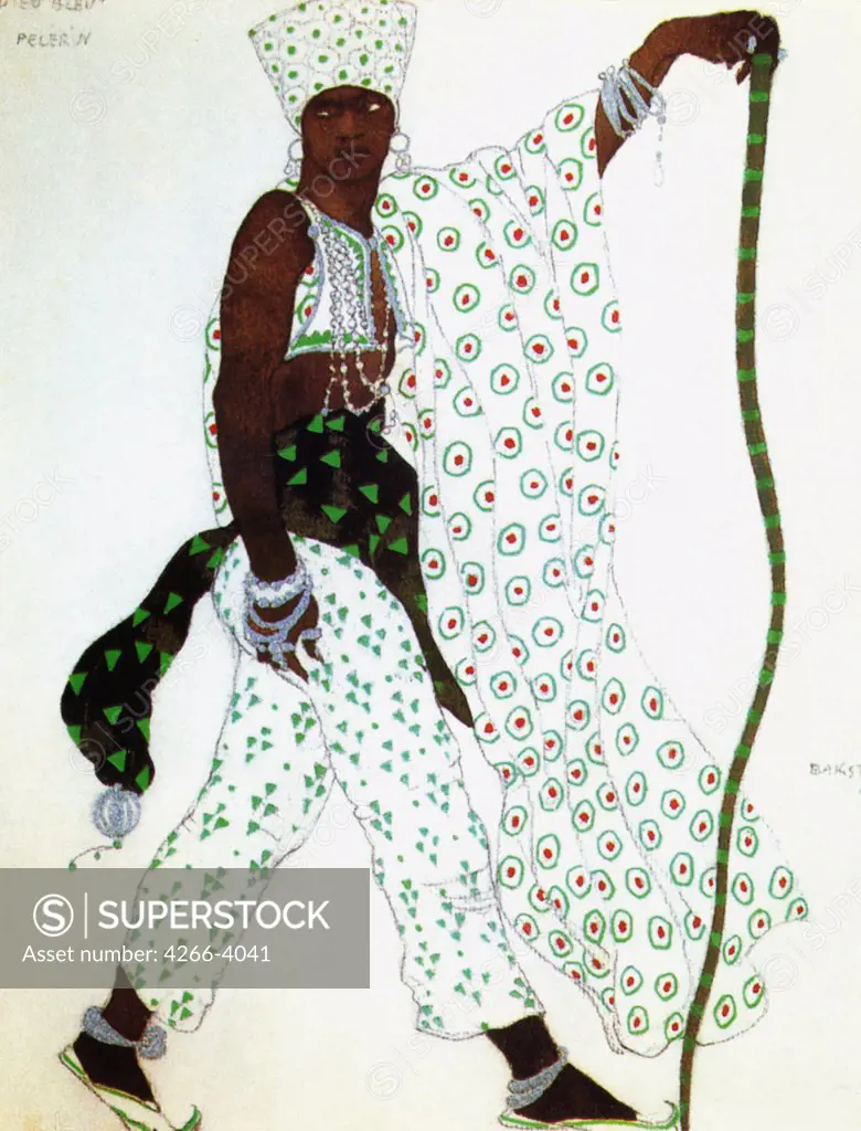 Stage costume by Leon Bakst, colour lithograph, 1912, 1866-1924, Private Collection, 43x28