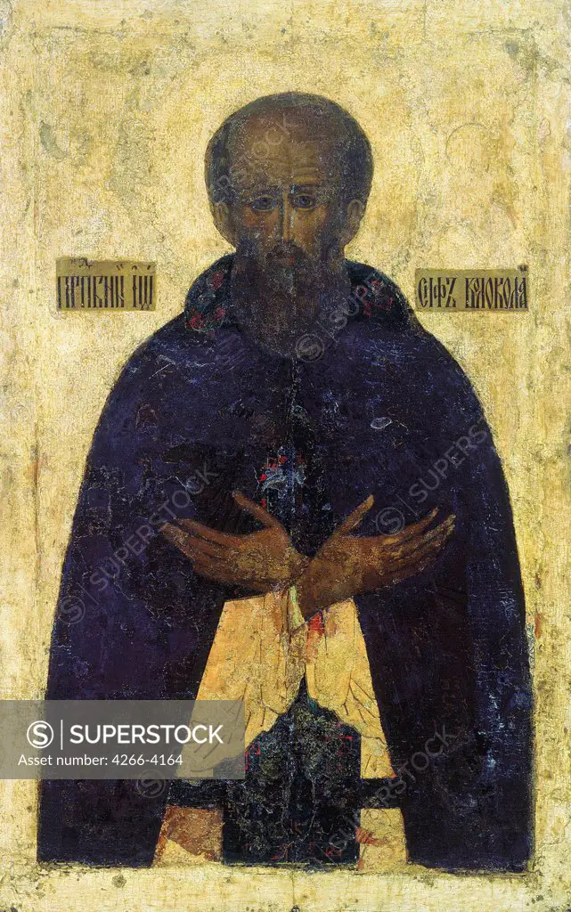 Russian icon with monk Joseph of Volokolamsk by anonymous painter, tempera on panel, 16th century, Russia, Moscow, State A. Rublyov Museum of Ancient Russian Art, 94x59