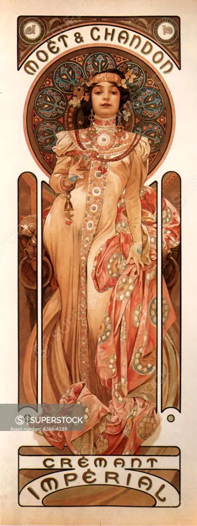 Advertisement poster of champagne by Alfons Marie Mucha, colour lithograph, 1899, 1860-1939, Private Collection, 23x60, 8