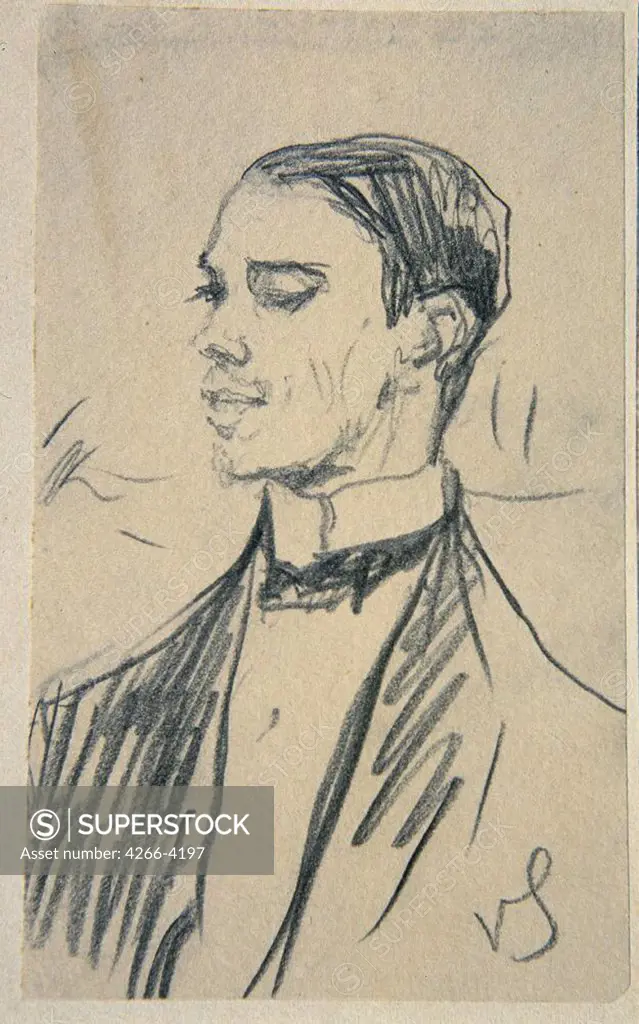 Portrait of Vaslav Nijinsky by Valentin Alexandrovich Serov, pencil on paper, 1910, 1865-1911, Russia, St. Petersburg, State Museum of Theatre and Music Art, 15, 5x9, 5